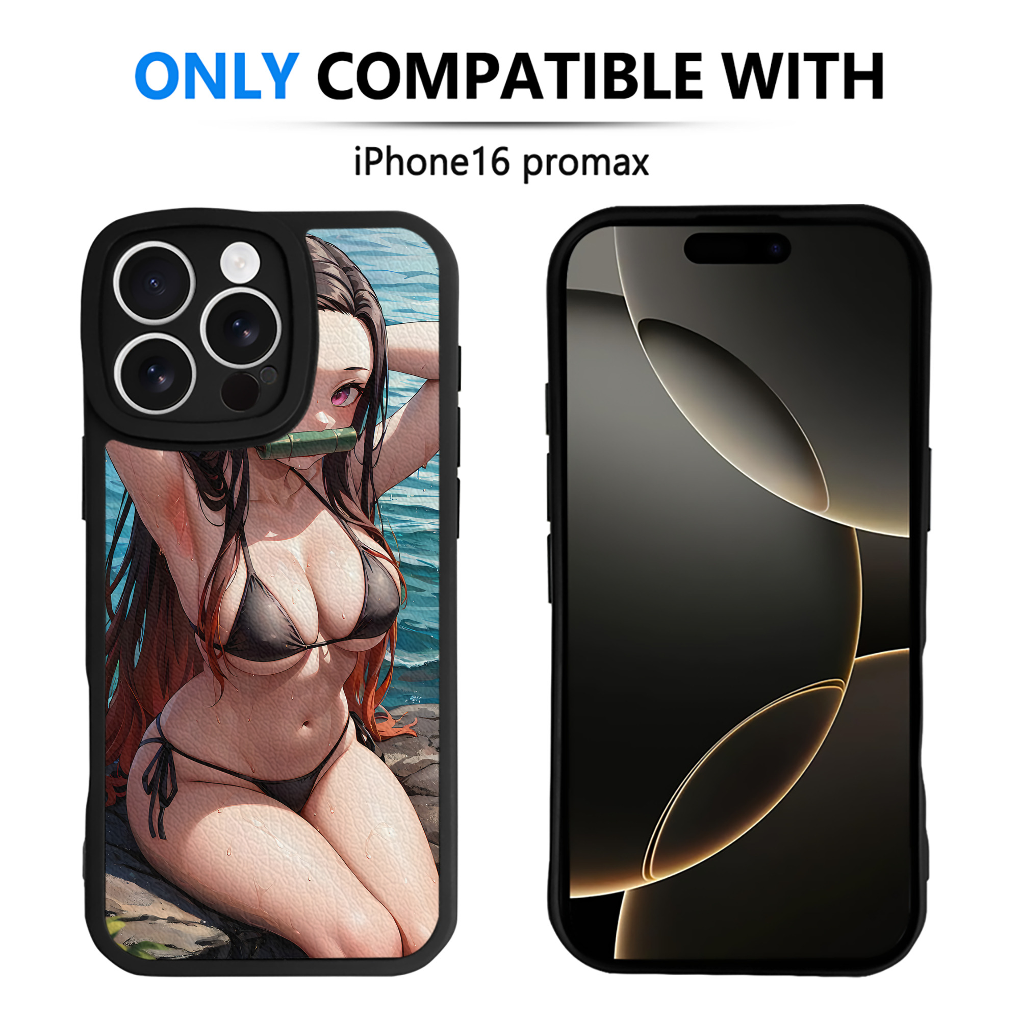 （画像用） 鬼滅の刃（きめつのやいば）竈門 禰󠄀豆子／かまど ねずこ Kamado Nezuko 【iPhone 16シリーズ対応】シリコンスマホケース（レザー調） 材質：シリコン